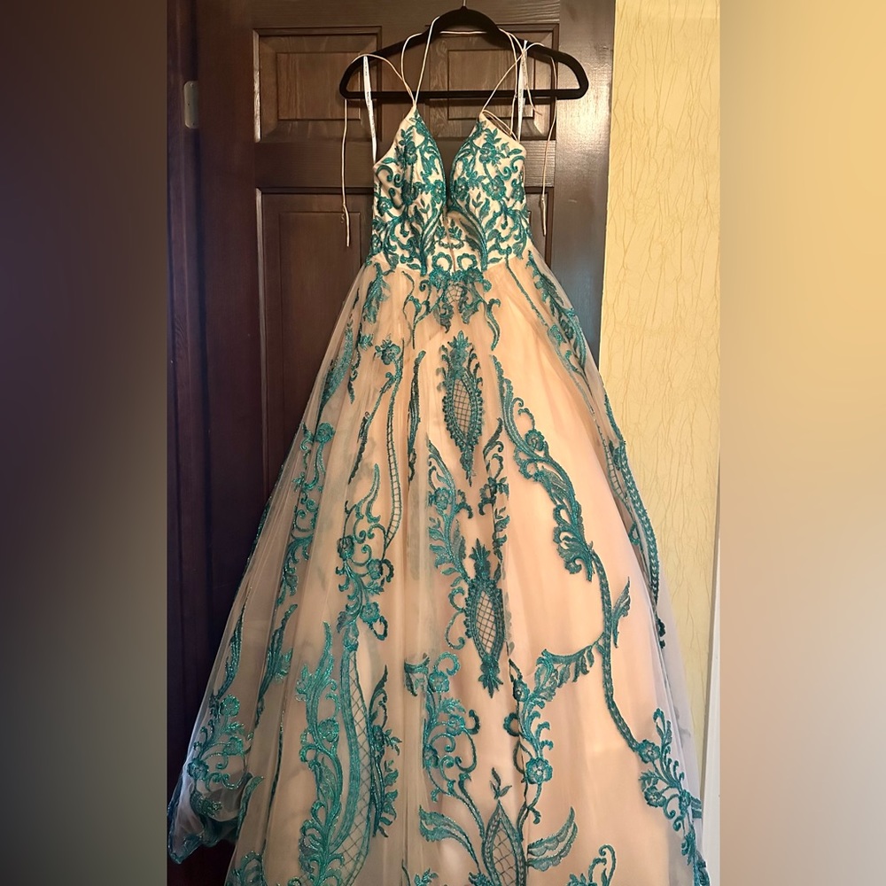 Rachel Allan nude embroidered ballgown